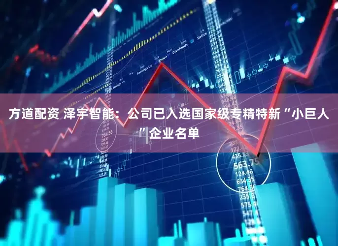 方道配资 泽宇智能：公司已入选国家级专精特新“小巨人”企业名单